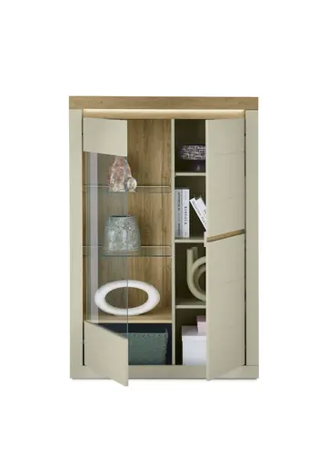 Vitrine - mit Beleuchtung, B ca. 104 cm, Kaschmir, Stone Eiche Nachbildung