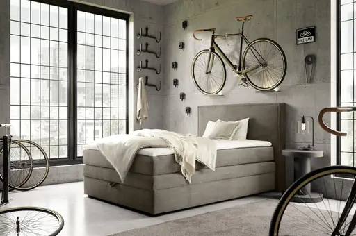 Boxspringbett JANETT- Liegefläche ca. 140x200 cm, Stoff, Hellbraun 