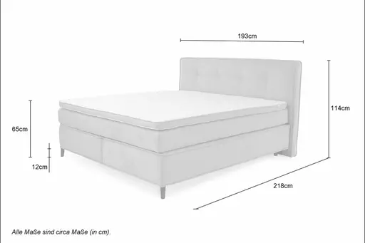 Boxspringbett- Liegefläche ca. 180x200 cm, Stoff, Anthrazit