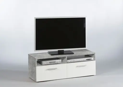 TV-Lowboard - B ca. 95 cm, Betonoptik, Weiß