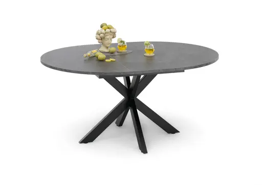 Esstisch - ausziehbar, Ø/H ca. 130x75 cm, Keramikoptik grau, Schwarz