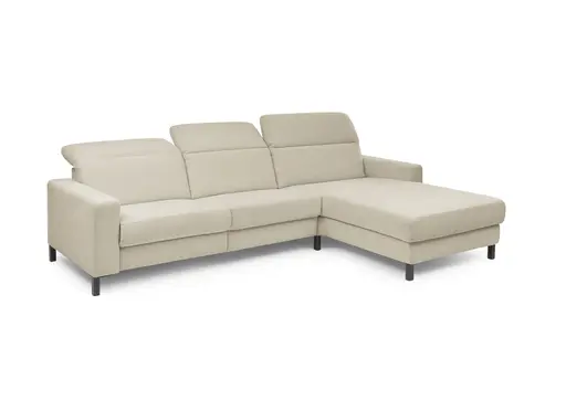 Ecksofa - CALM FLEX 2.0, 3-Sitzer mit Longchari rechts, Kopfteil verstellbar, Stoff, Natur