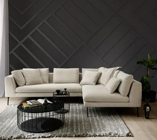 Ecksofa Helmi - 2,5-Sitzer, Ecke rechts, Cord, Creme