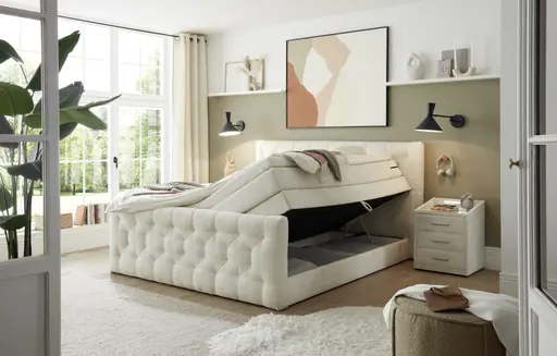 Boxspringbett- Liegefläche ca. 180x200 cm, Stoff, Creme