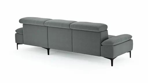 Ecksofa Felipa - 2,5-Sitzer mit Longchair rechts inkl. Kopfteil verstellbar, Stoff, Grau