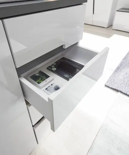 Sideboard - B ca. 176 cm, Weiß, Weiß Hochglanz, Anthrazit