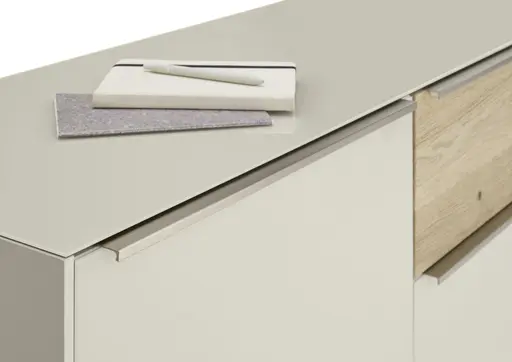 Vitrine - mit Beleuchtung, B ca. 67 cm, Kaschmir, Eiche massiv