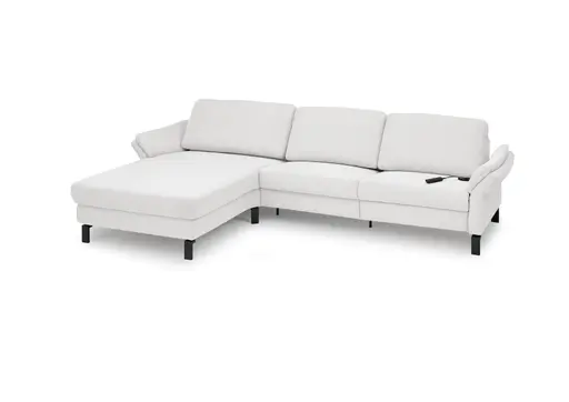 Ecksofa CALM PREMIUM 2.0 - Longchair links mit 3-Sitzer, Relaxfunktion motorisch, Armlehne verstellbar, Stoff, Hellgrau