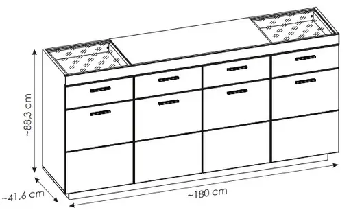 Sideboard - mit Beleuchtung, B ca. 180 cm, Kaschmir, Coast Evoke Eiche Nachbildung