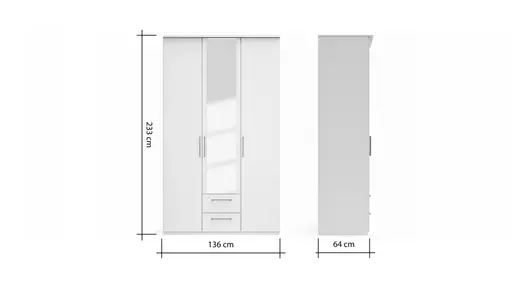 Drehtürenschrank Viana - B. ca. 136 cm, Lack, Weiß
