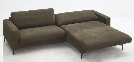 Ecksofa Oviedo - 1,5-Sitzer mit Longchair rechts inkl. Relaxfunktion (motorisch), Stoff, Braungrün