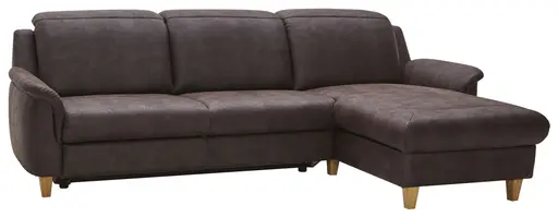 Ecksofa Cornella Classic - 2-Sitzer mit Longchair rechts inkl. Kopfteil verstellbar, Stoff, Braun
