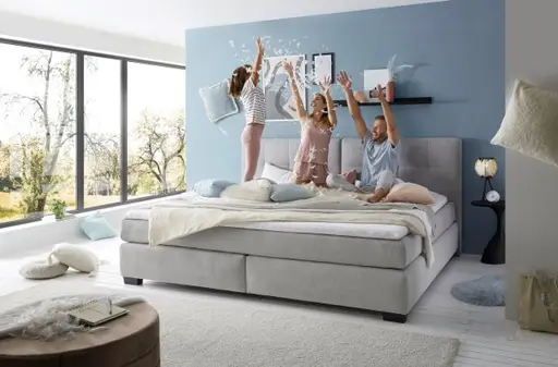 Boxspringbett JILA- Ligefläche ca. 240x200 cm, Stoff, Hellgrau