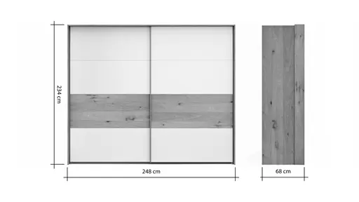 Schwebetürenschrank Viana - B ca. 248 cm, Furnier, Balkeneiche, Hellgrau