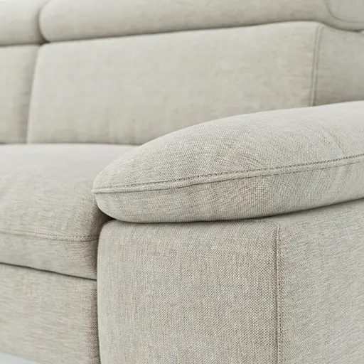 Ecksofa Felipa - Longchair links mit 2,5-Sitzer inkl. Armlehne verstellbar und Rückenlehne/Sitztiefe verstellbar (motorisch), Stoff, Natur