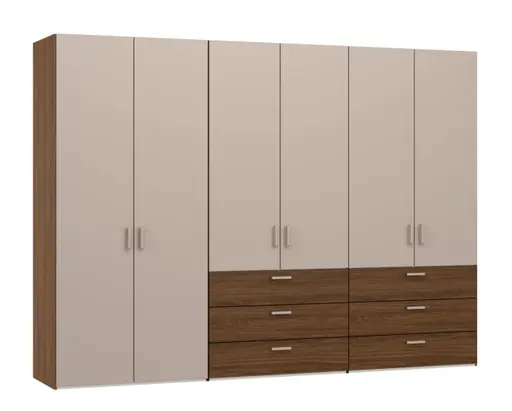 Drehtürenschrank JOIN IT- B ca. 303 cm, Nussbaum Dekor, Nougat