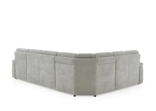 Wohnlandschaft  - Ecke links mit 2,5-Sitzer und Longchair rechts, Stoff Alufarben