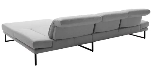 Ecksofa - 2-Sitzer mit Longchair rechts, Kopfteil/Sitztiefe verstellbar, Stoff, Hellgrau