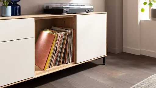 Wohnwand Medio - inkl. Beleuchtung, Melamin, Sand