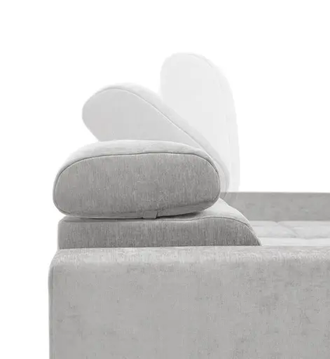 Ecksofa - Longchair links mit 2-Sizer, Sitztiefe verstellbar motorisch/Kopfteil verstellbar, Stoff, Silbergrau