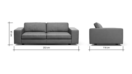 Sofa Aprino 1 - 3,5-Sitzer L, Dickleder, Schwarz, Armlehne Block breit