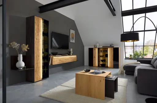 Highboard mit Beleuchtung - Asteiche massiv