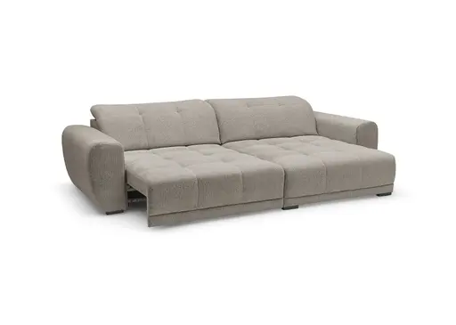 Ecksofa -2-Sitzer mit Longchair rechts, Kopfteil verstellbar, Sitztiefe verstellbar motorisch, Stoff, Steingrau