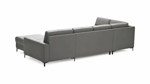 Wohnlandschaft Merlos H - Ecke links mit 2,5-Sitzer und Longchair rechts inkl. Relaxfunktion (motorisch), Leder, Graubraun