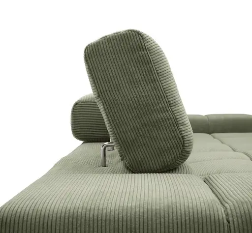 Ecksofa CLIVIA -  2-Sitzer mit Longchair rechts, Sitzvorzug motorisch, Kopfteil verstellbar, Feincord, Olive