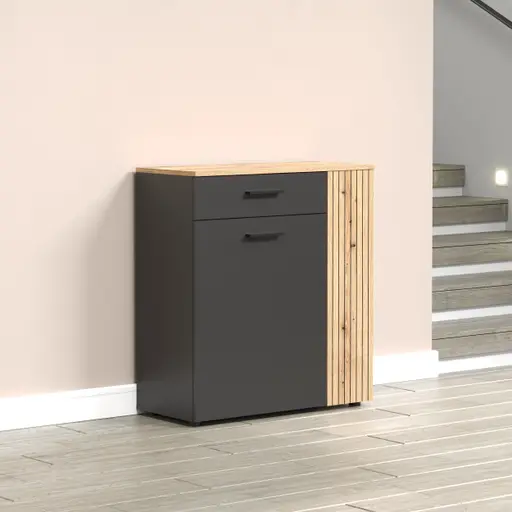 Kommode - B ca. 80 cm,  Anthrazit, Eiche Coast Evoke Nachbildung