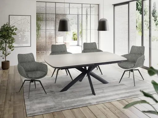 Esstisch MAXIE - ausziehbar, LB ca. 190x98 cm, Glaskeramik, Travertin farbig