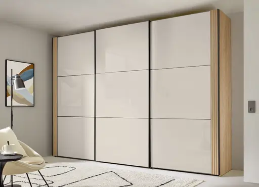Schwebetürenschrank - B. ca. 298 cm, Eiche Dekor, Sandglas