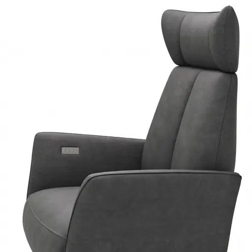 Drehsessel Aberdeen - Größe L, inkl. Relaxfunktion (motorisch), Kopfteil verstellbar, Stoff, Schwarz