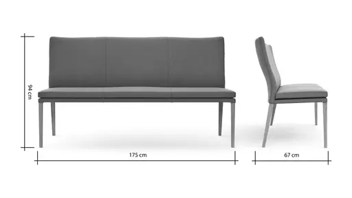 Polsterbank Tuma - Breite ca. 175 cm, Leder, Grau