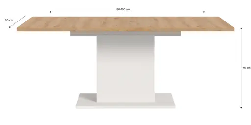 Esstisch - ausziehbar, LB ca. 150x90 cm, Artisan Eiche Nachbildung, Weiß