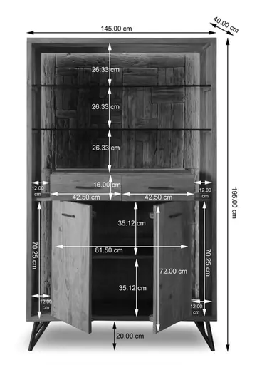 Highboard - mit Beleuchtung, B ca. 115 cm, Akazie massiv