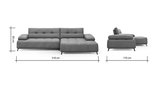 Ecksofa Comodo - 2-sitzer, Longchair rechts, Leder, Taupe