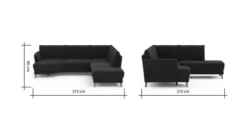 Sofa Stamford - 3,5-Sitzer, Bogen links mit Ecksofa 2-sitzig und Abschlusshocker Rechts, Stoff, Dunkelblau