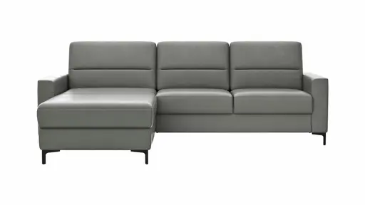 Ecksofa Merlos H - Longchair links und 2,5-Sitzer rechts inkl. Relaxfunktion (motorisch), Leder, Graubraun