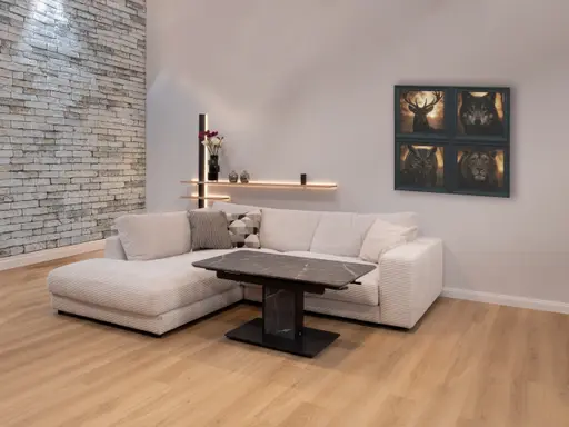 Couchtisch - höhenverstellbar/ausziehbar, LBH ca. 115-155x65x53-72 cm, Marmoroptik