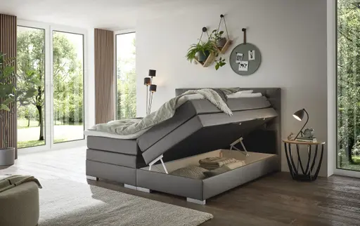 Boxspringbett SANDRIN E- Liegefläche ca. 180x200 cm, Stoff, Dunkelgrau, inkl. Stauraum