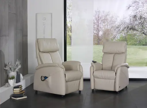 Fernsehsessel EM Göttingen - Relaxfunktion (1-motorisch), Leder, Hellbraun