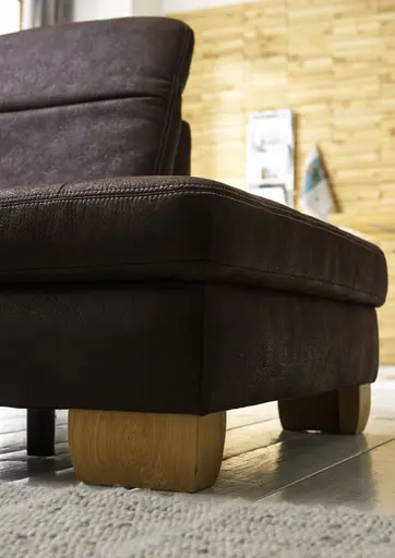 Wohnlandschaft - Longchair links mit 2,5-Sitzer und Ecke rechts, Kopfteil verstellbar, Stoff, Mocca