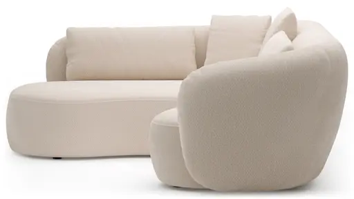 Ecksofa Karasu - Ottomane links mit 3-Sitzer rechts, Stoff, Creme
