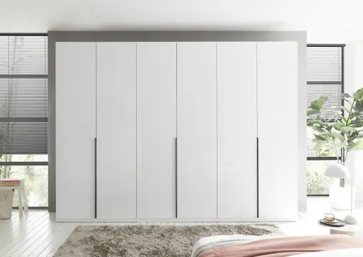 Drehtürenschrank- B ca. 300 cm, Weiß, Weiß Hochglanz