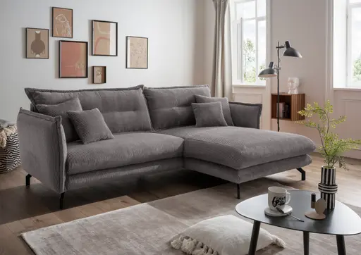 Ecksofa - 2-Sitzer, Ecke rechts, Armlehnen verstellbar, Stoff, Grau