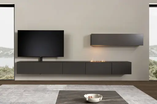 Wohnwand 3900 - inklusive Kamin und TV-Halterung, Lack, Schiefergrau