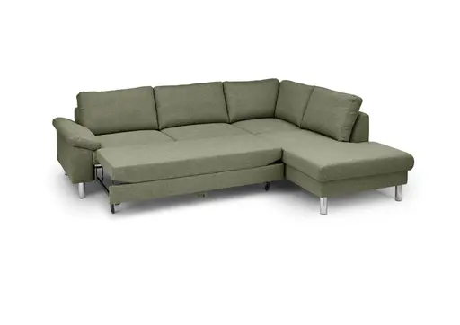 Ecksofa COOL - 2,5-Sitzer mit Ecke rechts, Querschläfer, Stoff, Hellgrün