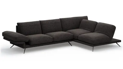 Ecksofa Valdemoro - 2,5-Sitzer mit Longchair rechts inkl. Rückenlehne verstellbar, Stoff, Anthrazit