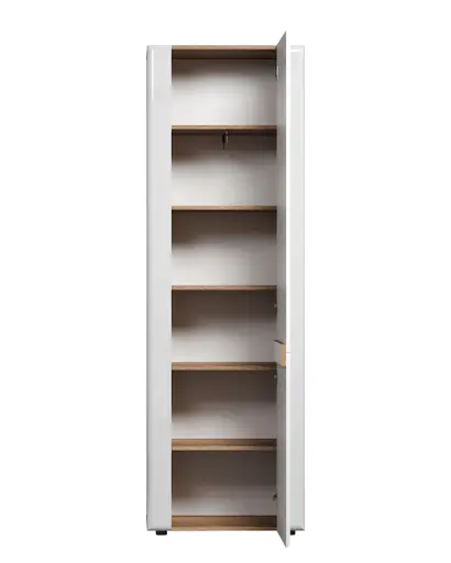 Garderobenschrank - B ca. 65 cm, Eiche Evoke Nachbildung, Weiß Hochglanz